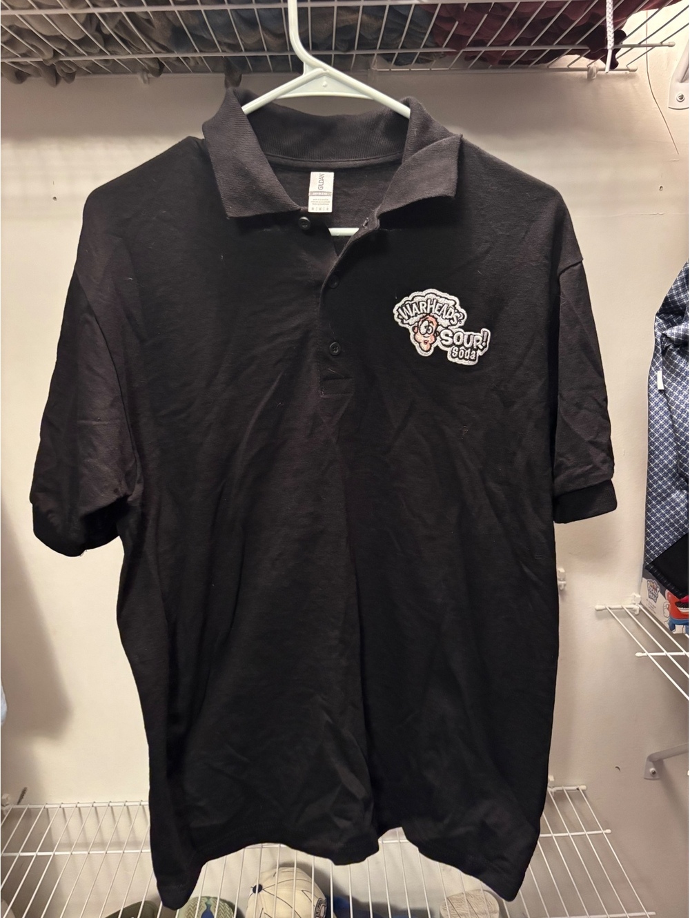 Gildan Men's Black Warheads Sour Soda Polo Shirt Medium